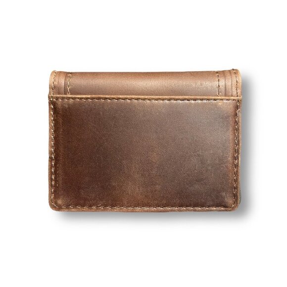 Justin Card Wallet Brown Genuine Leather RFID Slim Gusseted Logo Embossed West - Picture 6 of 6